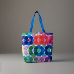 Kapitza x Clinique Tote Bag Large Multi-Color Shoulder Circle‎ Pattern Women EUC